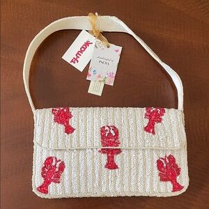 Striped Lobster Beaded and Sequins Shoulder Bag Purse Made in India TJ Maxx